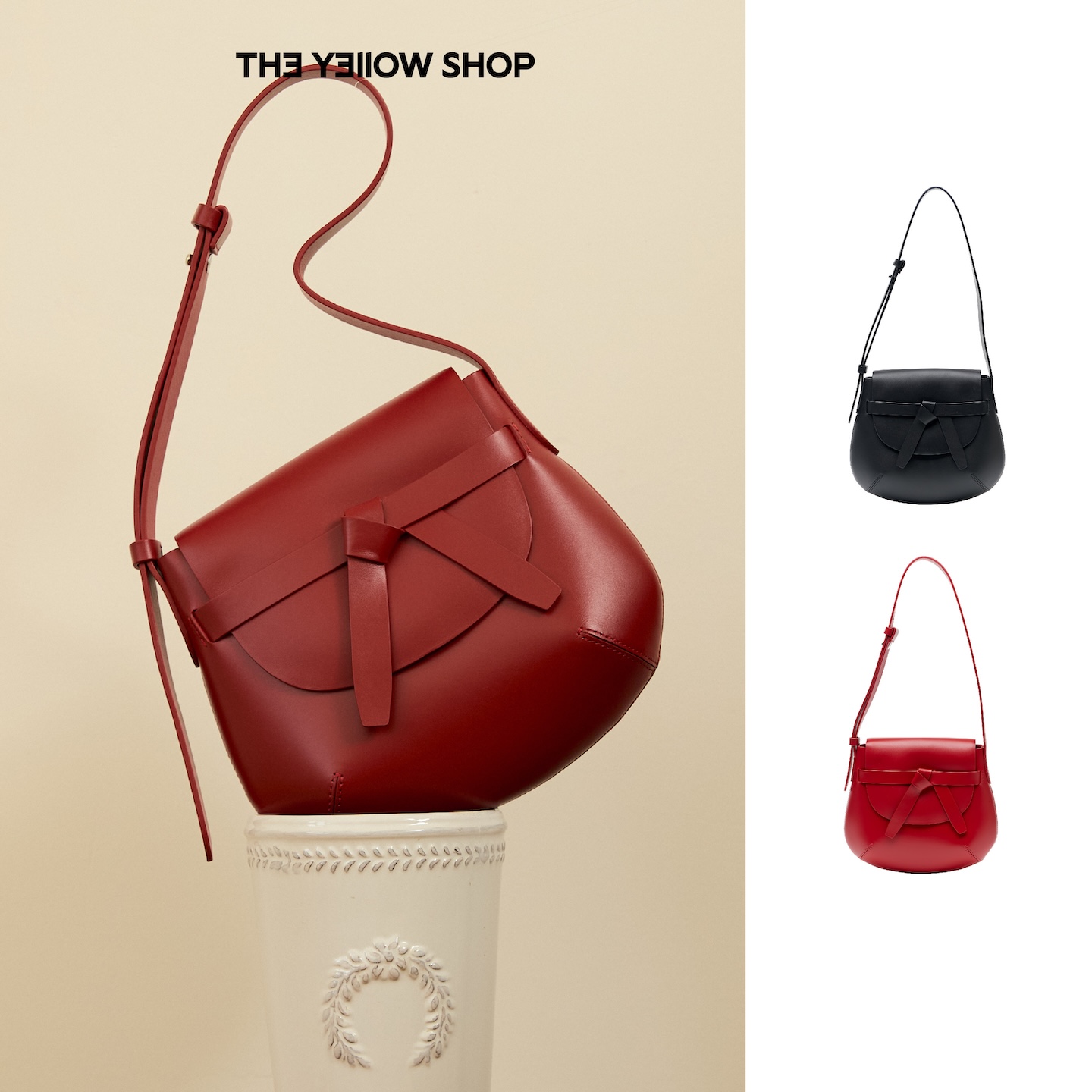 THE YELLOW SHOP2025年新款红色包包纳帕小牛皮马鞍包中号
