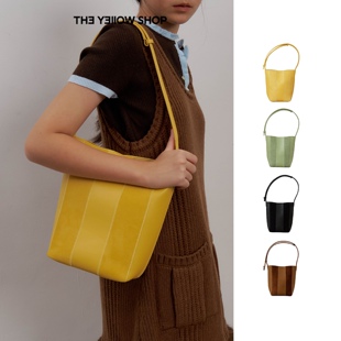THE SHOP牛皮拼麂皮单肩水桶包 YELLOW