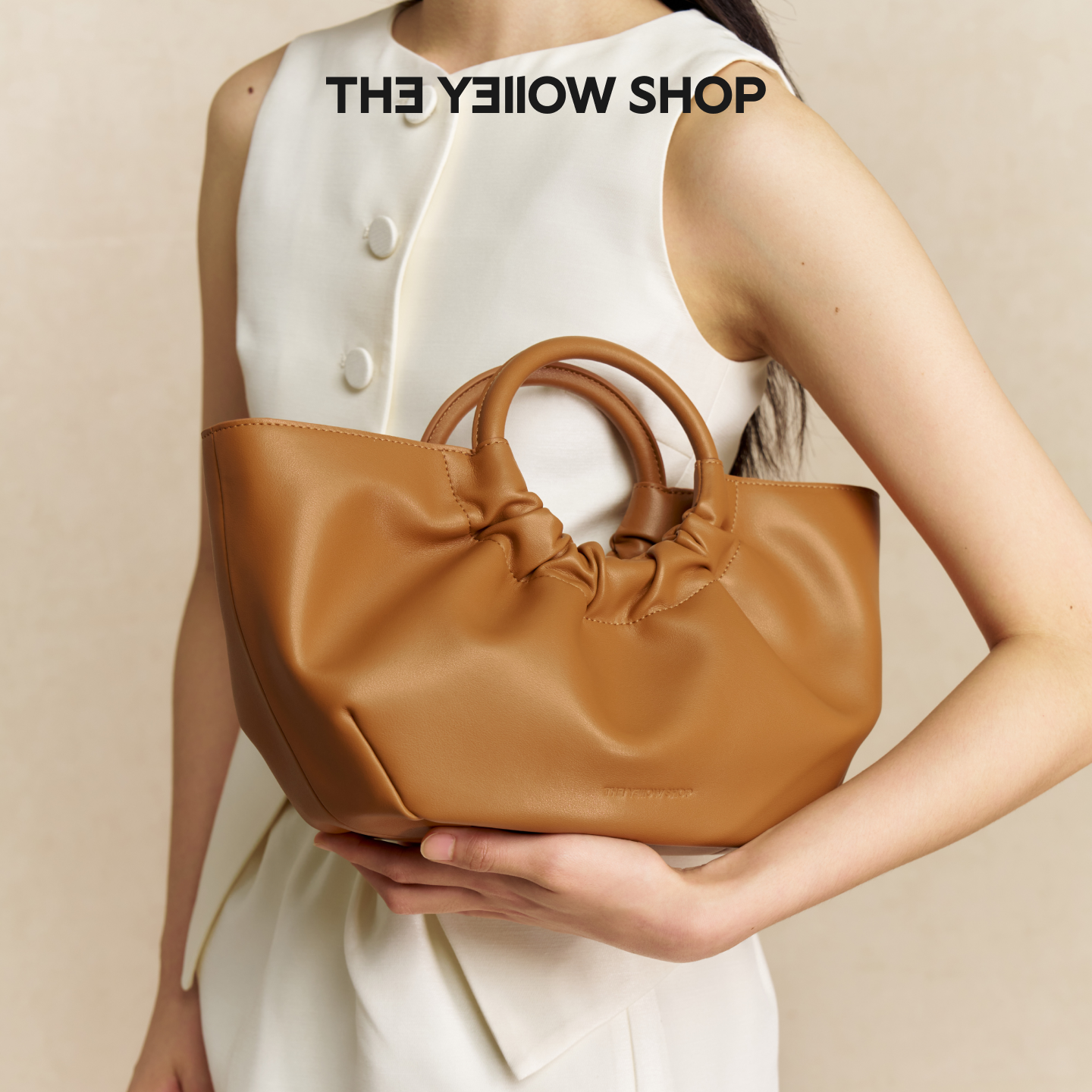 金靖同款/THE YELLOW SHOP牛皮彩色斜挎手提圈圈托特包中号