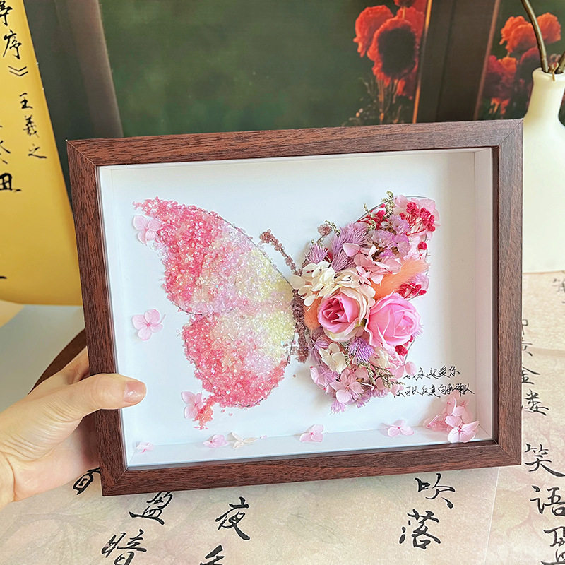 diy手工水晶干花蝴蝶相框