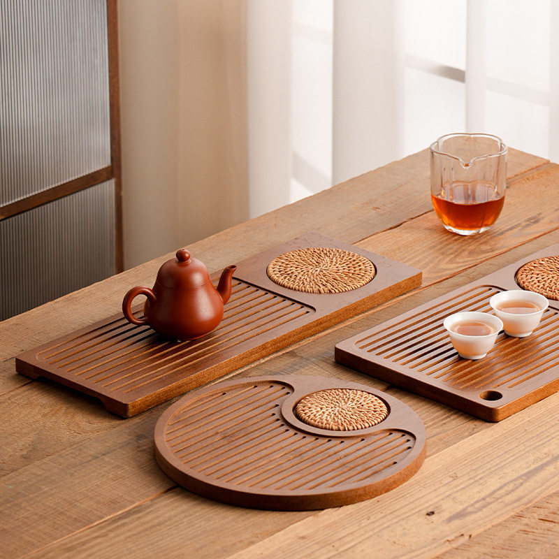 日式茶盘托盘家用手工藤