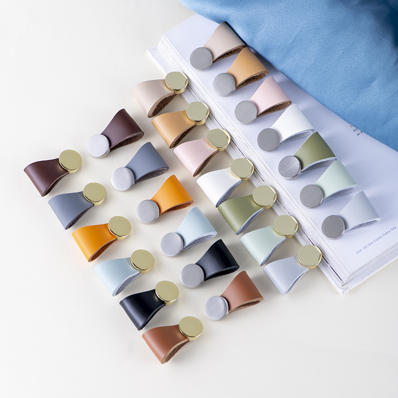 热销日式皮拉手柜门抽屉单孔皮革衣柜门柜子家俱玻璃门小皮拉手