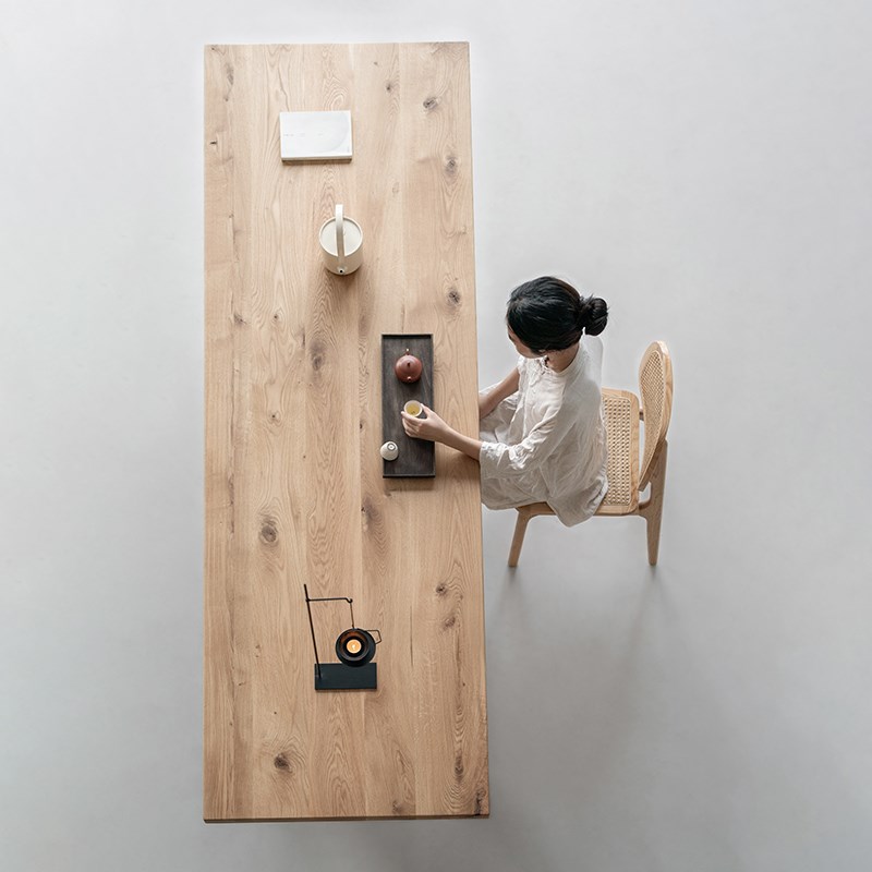 热销叁几 白橡木实木餐桌家用客厅大长书桌原木大板桌侘寂风茶桌