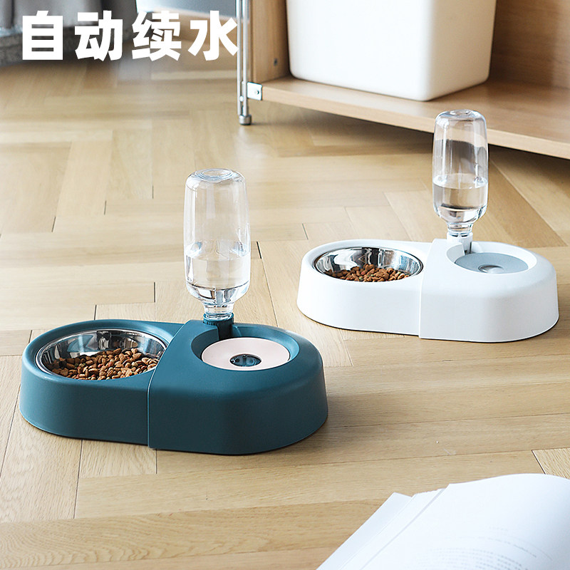 热销宠物碗猫碗双碗不湿嘴水碗自动饮水猫盆狗碗一体狗水盆狗盆带