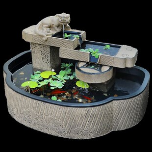 热销新中式庭院花园流水鱼池室外露台循环水摆件大型鱼缸造景喷泉