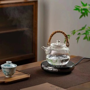 锤纹电陶炉烧水壶藤编提梁壶功夫茶具套装 玻璃煮茶壶家用耐热日式