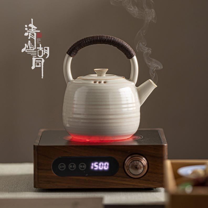中式陶瓷提梁壶温茶炉家用功夫茶具泡茶壶围炉电陶炉侧把煮茶炉
