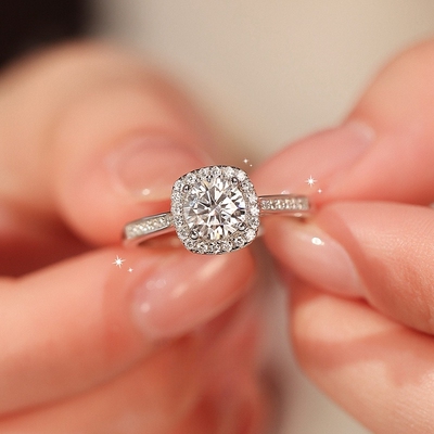 官方正品小方糖s999纯银莫桑钻石戒指求婚订婚送女朋友圣诞节礼物