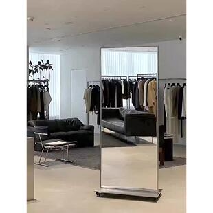 ins工业风试衣镜不锈钢落地镜方形穿衣镜可移动大镜子舞蹈镜