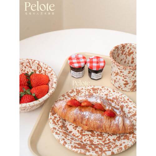 美国Crow Canyon搪瓷覆古泼墨燕麦碗沙拉盘杯子棕色宝贝蓝薄荷绿