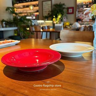 法式覆古浮雕珠点陶瓷深汤盘盘盘家居盘盘精致美观的甜品盘