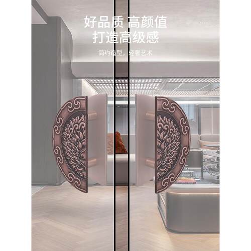 大门把手半圆玻璃门拉手红古铜精雕对开门大拉手门扶手半圆形定制