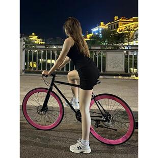 千里达自行车男女款网红公路赛车碟刹学生车26寸公路跑车实心胎活