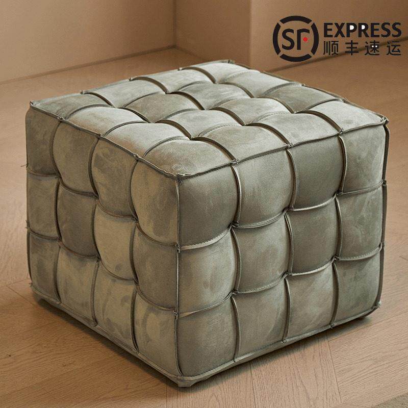 磨砂布艺脚凳衣帽间魔方块真皮脚踏方凳化妆椅牛皮沙发换鞋凳墩子