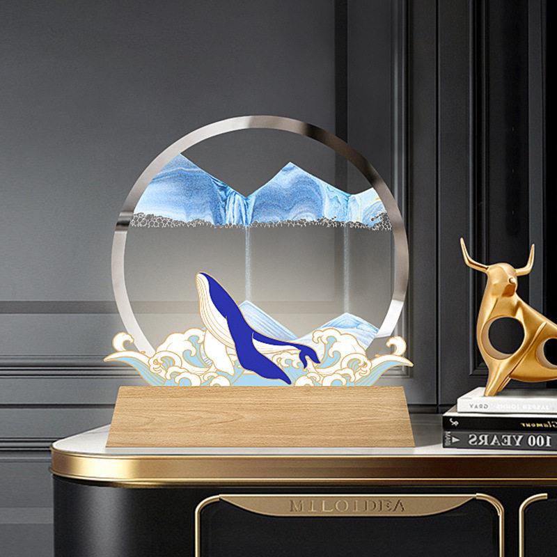 3D流沙画 客厅沙漏玻璃摆件办公室创意装饰 小夜灯立体山水流沙画