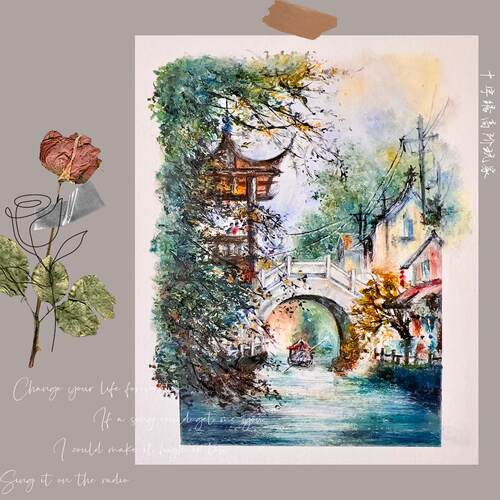 无混绣|《江南水乡》16CT小格精准印花十字绣套件高CT手工DIY解压