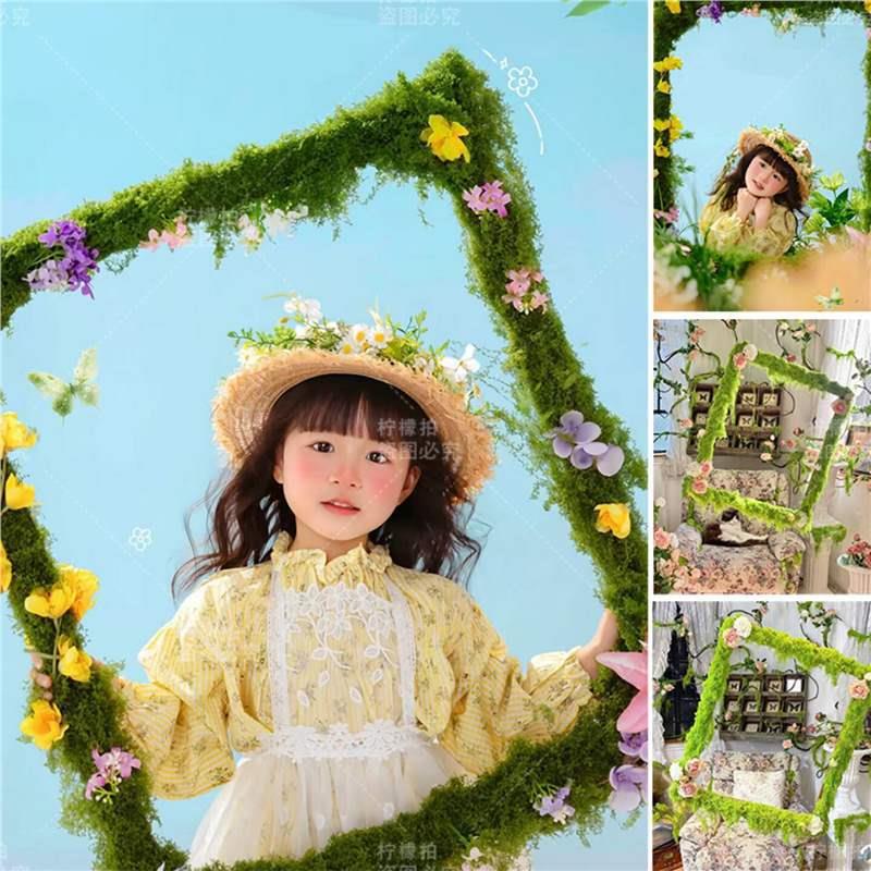 春天花艺苔藓相框摄影拍照道具网红森系复古画框婚礼装饰布置美陈