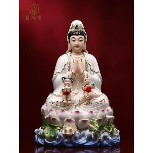 慈源堂观音菩萨龙凤送子观音佛像供奉摆件坐莲观音神像乔迁家用