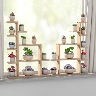 浮动桌窗台多肉花架实木多层室内客厅桌面装饰阳台架子原木组合