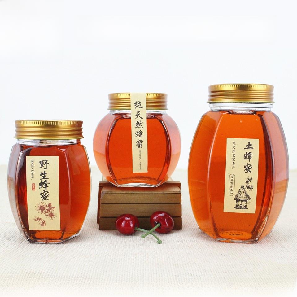0.5kg / 1.0kg大腹六角形蜂蜜瓶玻璃瓶梨膏瓶果酱瓶谷物密封储罐