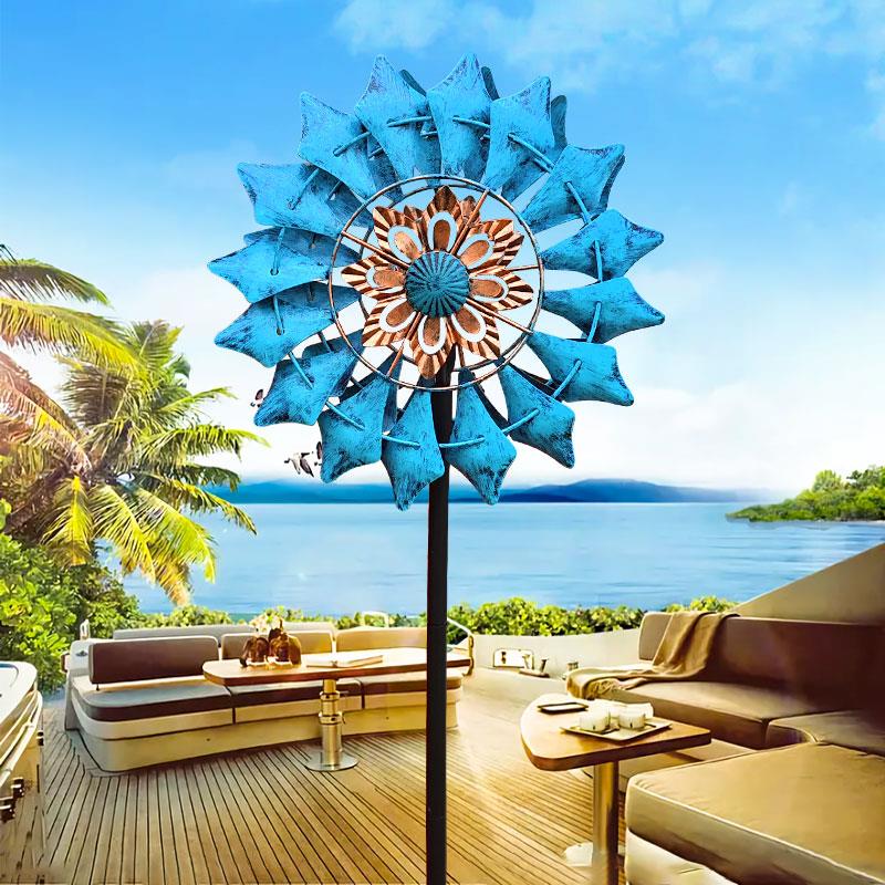 北欧风铁艺大风车太阳能灯户外花园装饰旋转庭院别墅新款造景摆件