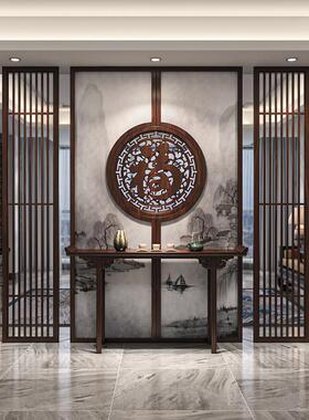 新中式屏风隔断客厅家用现代入户正对门玄关遮挡福字雕刻实木格栅