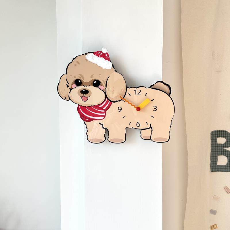 卡通原创可爱泰迪小狗摇摆挂钟客厅儿童房宠物装饰创意静音时钟表