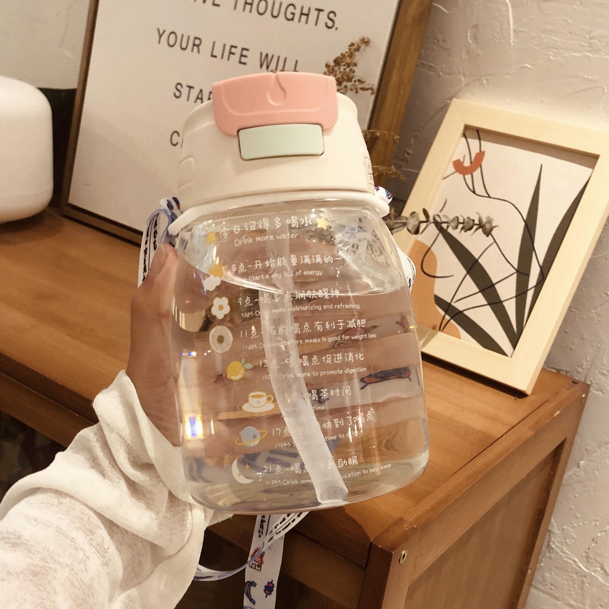 大肚杯子女便携可爱简约夏季玻璃杯大容量1000ml吸管杯大号喝水杯