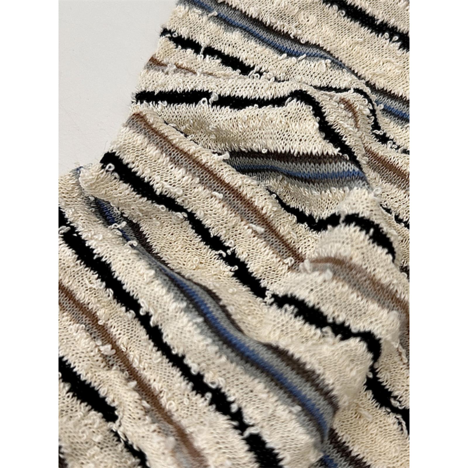 布亦 港风条纹溜肩针织衫宽松高面料/布类