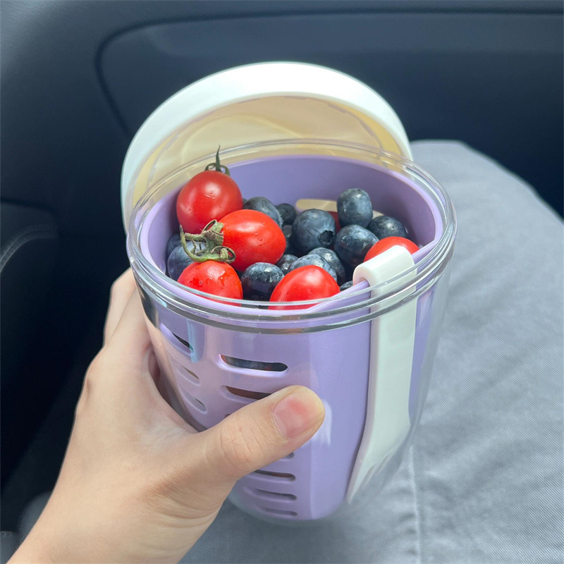 水果沙拉杯双层沥水杯食品级鲜杯盒带盖带叉子便携式减脂早餐杯