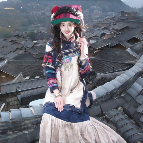 秋季凉山彝族印花女套装火把节