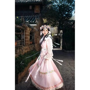 新款纳西族粉色服装传统少数民族拍摄写真摩梭族成人披星戴月服饰