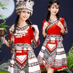 新款灵动俏皮苗族苗疆少女少数民族短裙服饰三月三舞台演出服套装