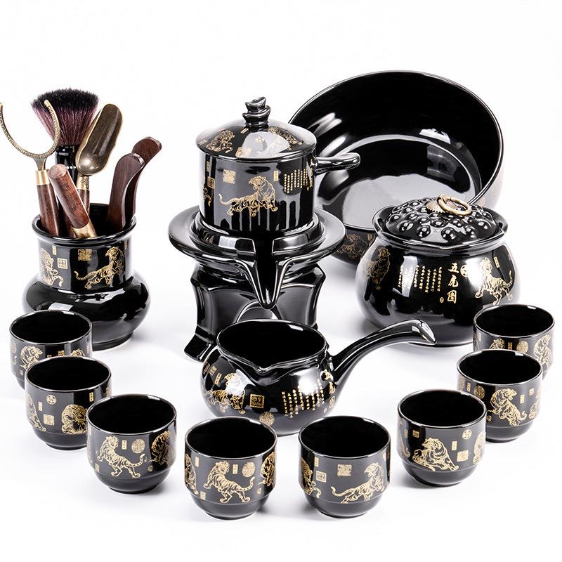 时来运转茶具套装家用懒人石磨盘泡茶壶功夫茶杯冲茶器陶瓷高档虎