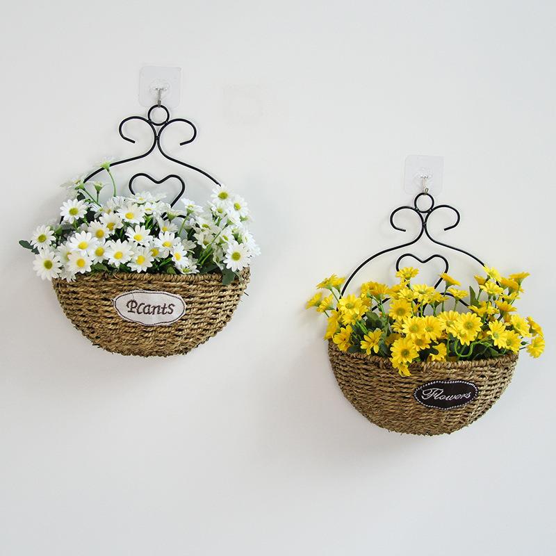 草编壁挂花盆挂篮墙面花束装饰插花篮子墙壁挂式花篮墙上悬挂吊篮
