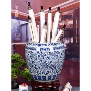 景德镇陶瓷书画缸大号青花瓷卷轴缸箭筒字画笛箫收纳客厅书房摆件