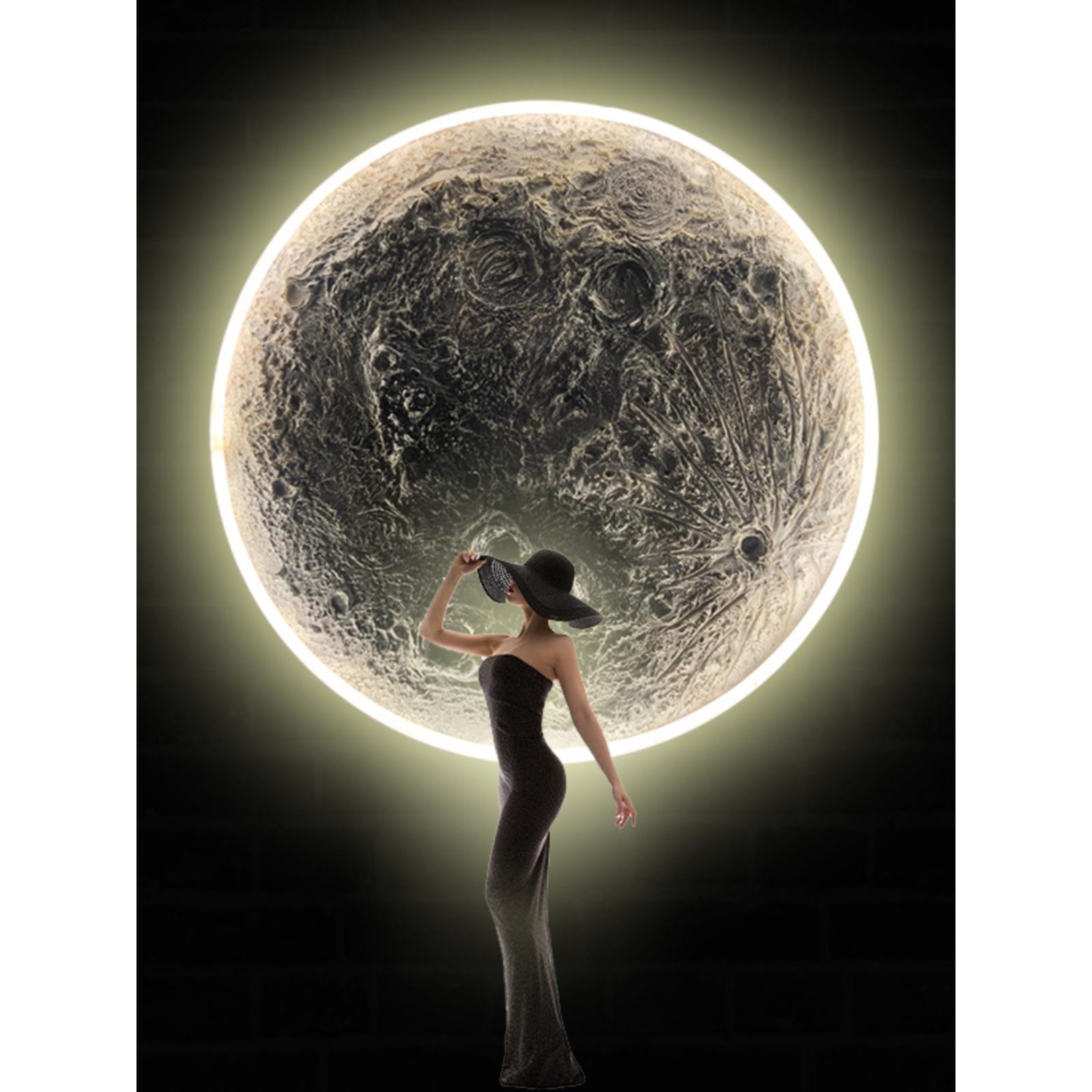 浮雕月球壁灯3D立体灯网红背景墙走廊定制装饰手工圆形月亮壁画灯