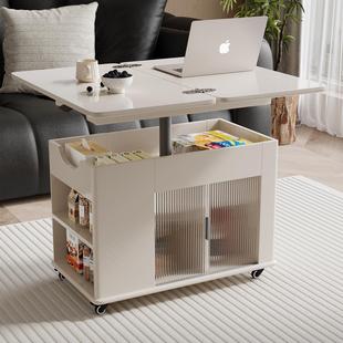 实木客厅沙发边几可移动升降折叠茶几边柜旋转小推车角几花架置物