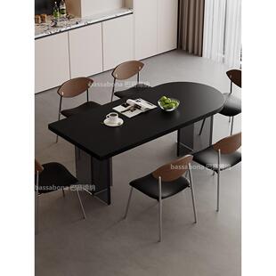 亚克力餐桌家用高级感靠墙饭桌小户型2025年新款 半圆纯黑岩板餐桌