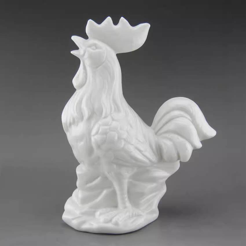 公鸡摆件 陶瓷十二生肖鸡 白色瓷器大公鸡装饰品工艺品 风水摆设