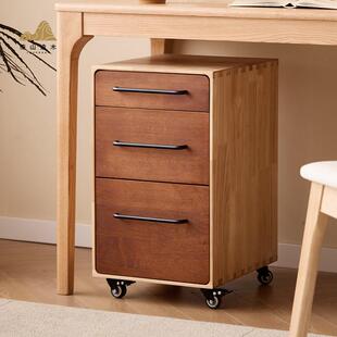 北欧实木桌下斗柜移动置物柜文件柜子滑动抽屉柜活动收纳柜收纳柜