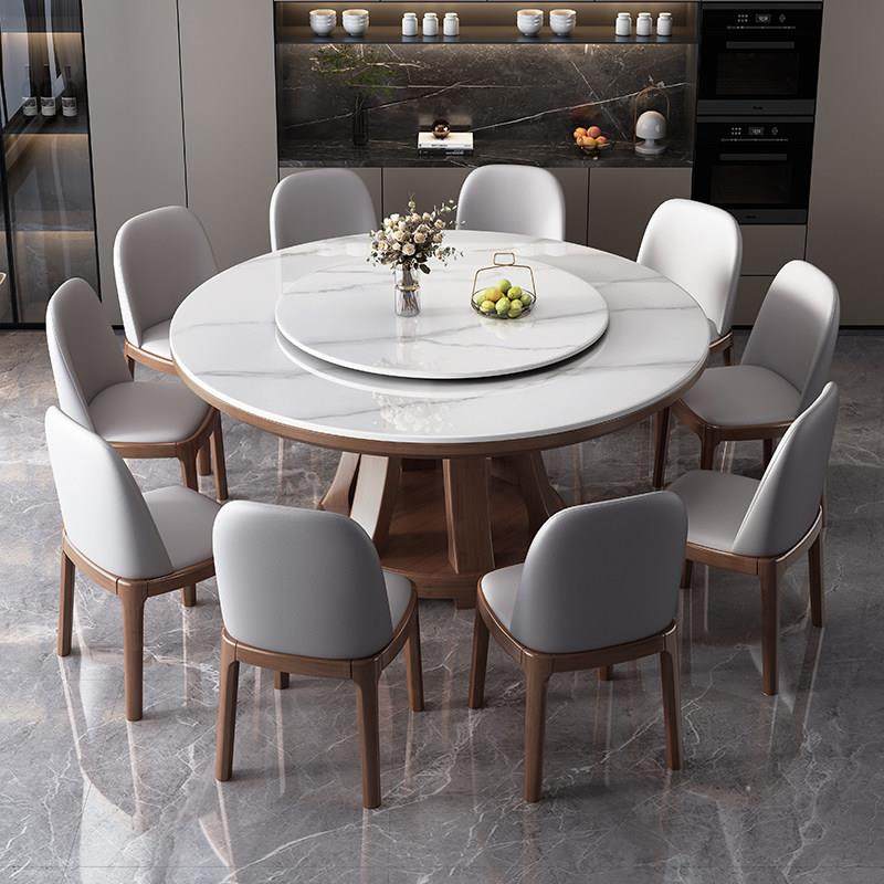 轻奢实木岩板餐桌椅组合现代简约圆形家用小户型电磁炉圆桌带转盘,住宅家具,岩板餐桌,淘宝优惠券,粉丝福利购,淘宝优惠卷