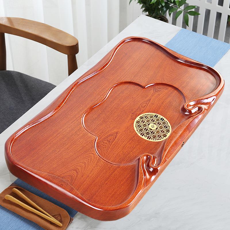 整块实木茶盘花梨木家用茶台简约功夫茶具大小号原木排水式茶托盘