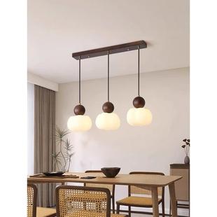 原木餐厅灯棉吊灯新中式 暖棉餐桌吊灯床头灯 胡桃色中世纪风格