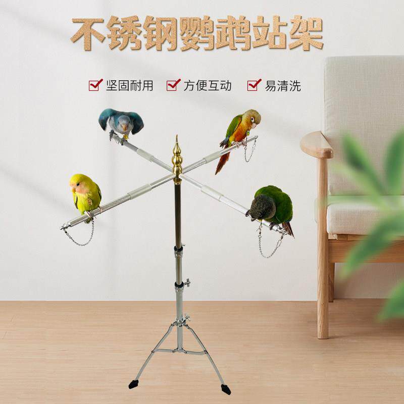 虎皮牡丹玄凤四鸟鹦鹉站架 中小型不锈钢鸟架饲养架子送脚链