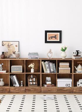 落地柜矮柜实木书柜置物架组合柜客厅收纳柜收纳柜简易书架格子柜