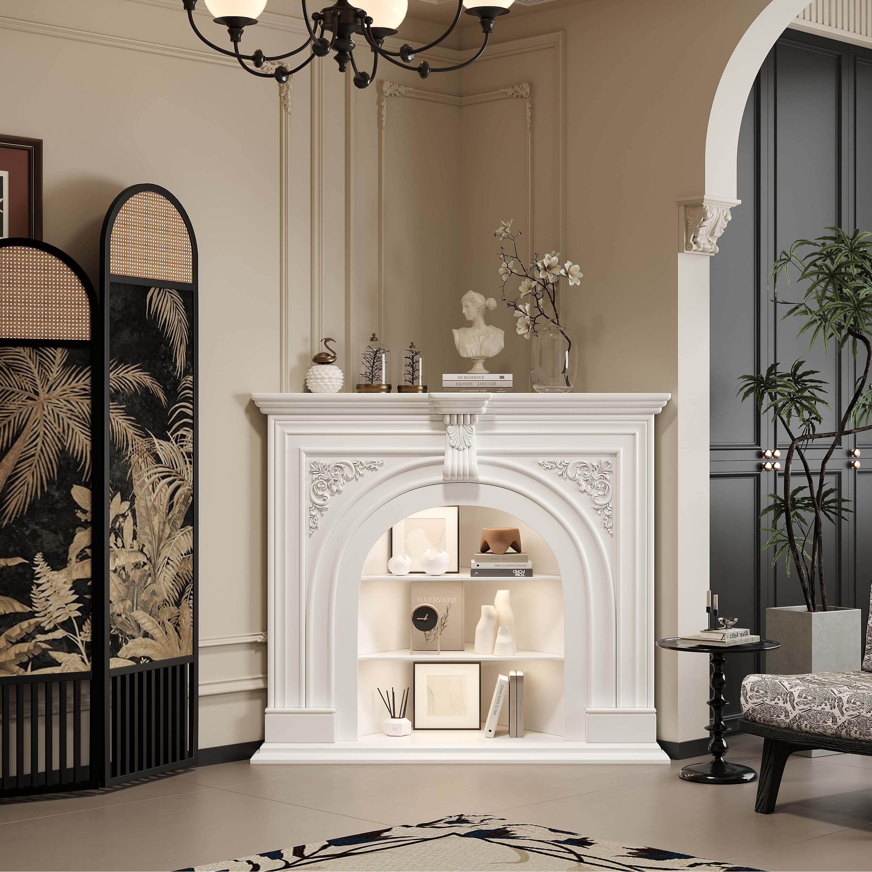 明悦/法式转角拐角三角壁炉装饰柜墙角电子仿真火壁炉柜可定制