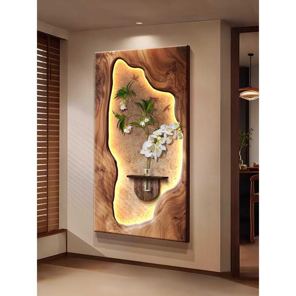 简约现代玄关装饰画入户正对门轻奢带灯挂画走廊灯画过道尽头壁画