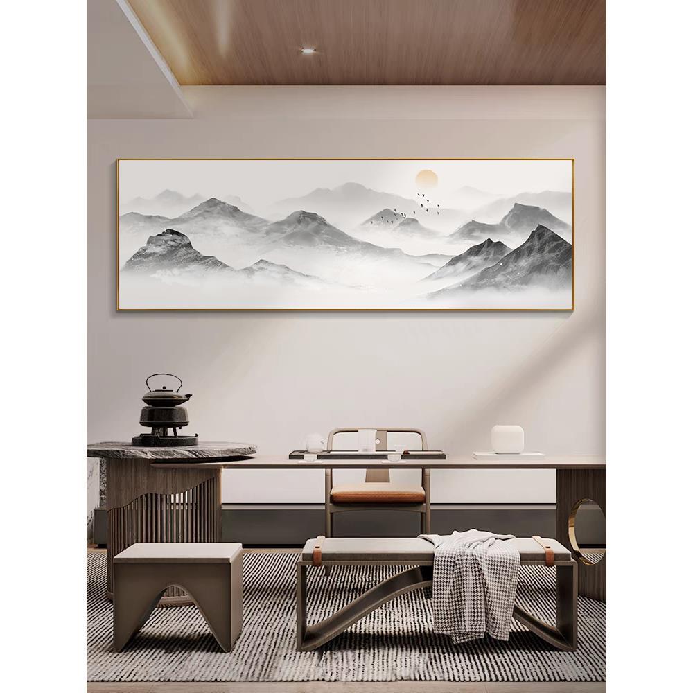 新中式墙壁挂画客厅装饰画茶室背景墙房间壁画卧室床头墙面山水画