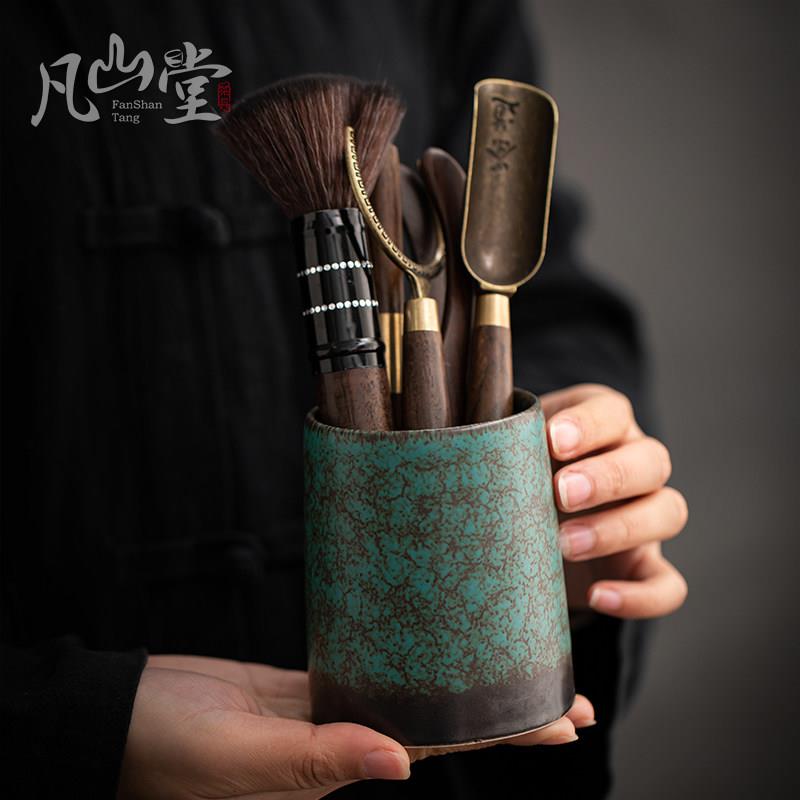 松石绿 功夫茶具配件黑檀木茶道六君子套装6君子泡茶工具茶夹针勺